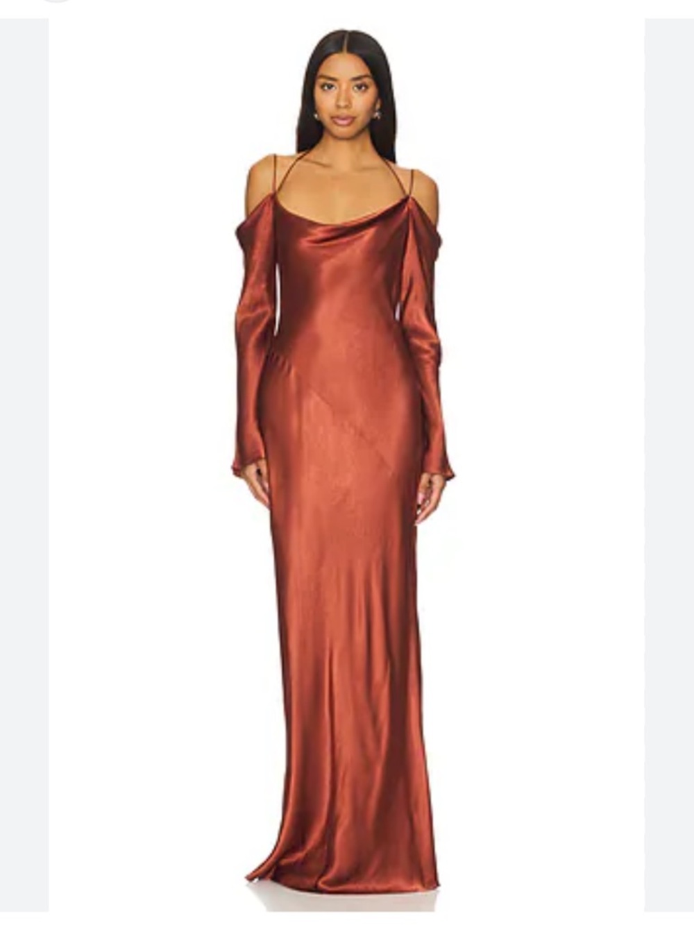 Shona Joy Lino Off Shoulder Tie Maxi Dress Mahogany Rust gown NWT Revolve US 4